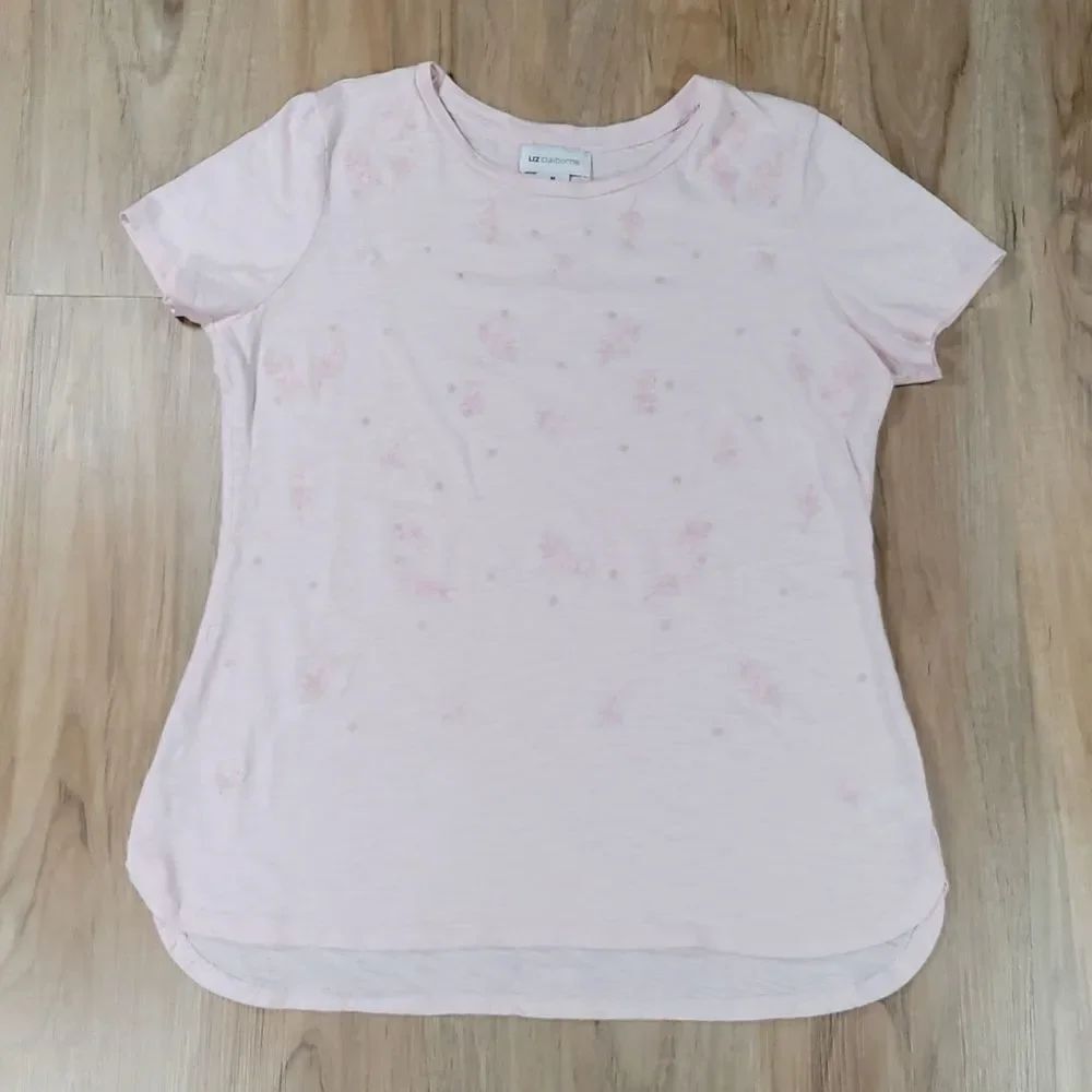 🔺️Liz Claiborne Pink Floral Embroidered Short Sleeve Top Medium